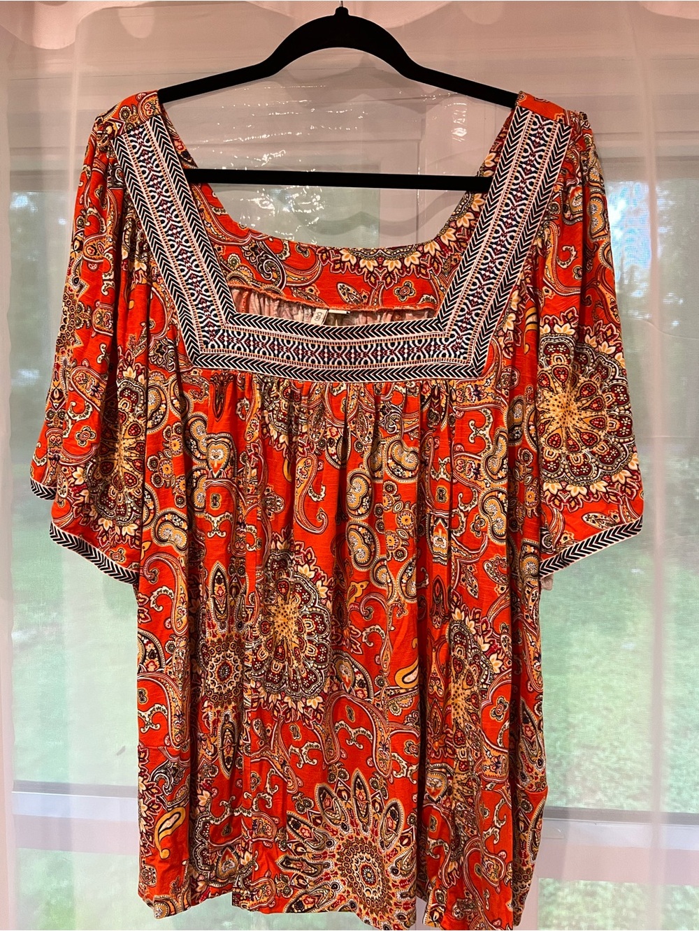 Cato Orange Paisley Square-Neck Blouse with Black-Trim - Picture 2 of 5